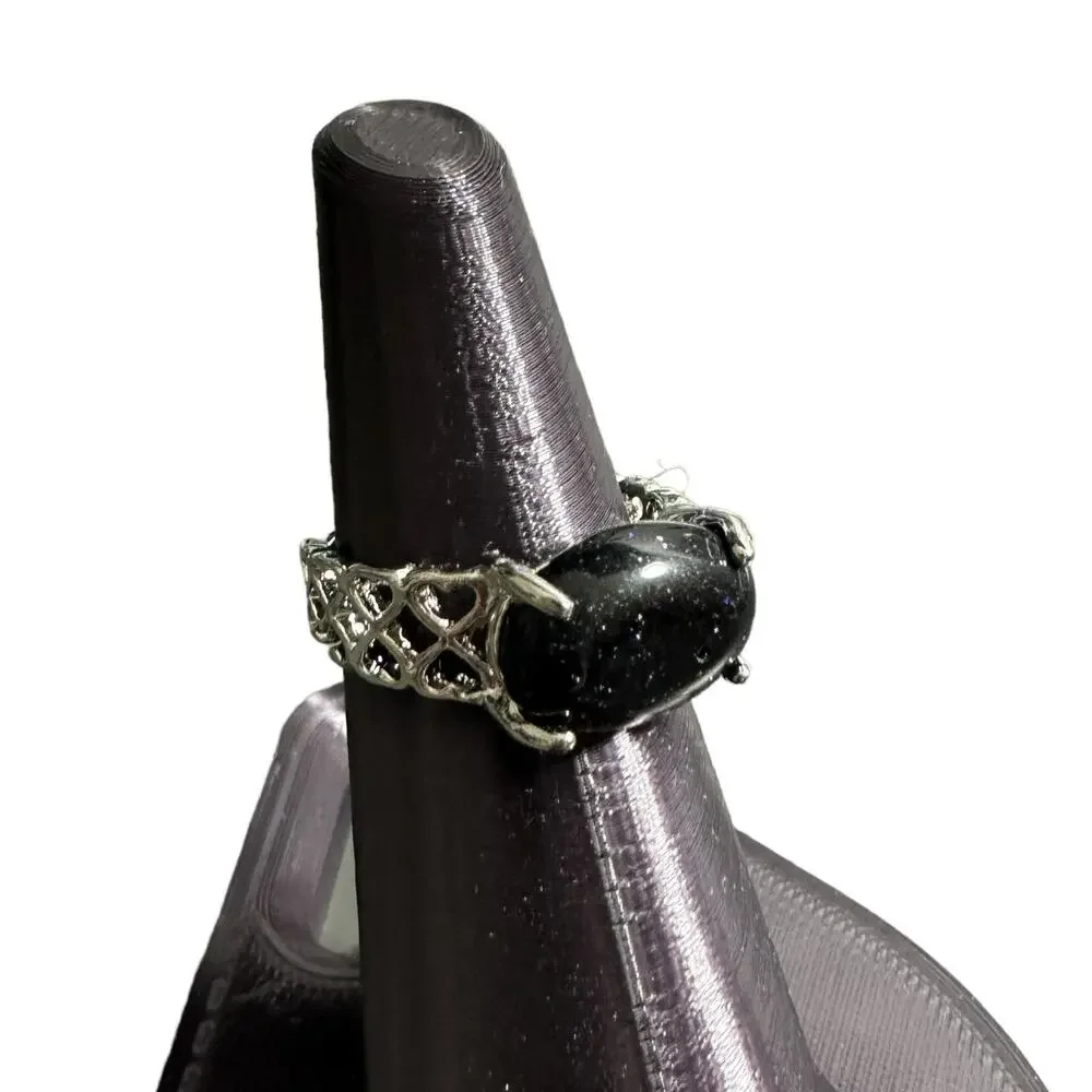 Dark Blue Goldstone Semi-Precious Silver Plated Ring New 7